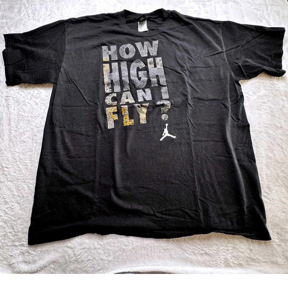 Jordan Mens 3XL 2009 RARE How High Can I Fly Graphic T Shirt Black Jumpman Y2K